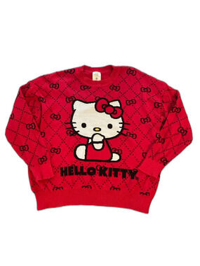 Hello Kitty Red & White Crewneck Sweater with Graphic sz XL